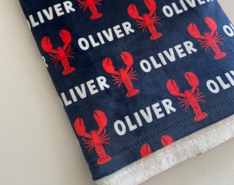 Lobsters Personalized Minky Blanket (Navy)