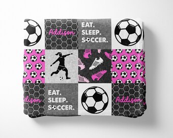 Girls/Women's Soccer Personalized Minky Blanket (Pink)