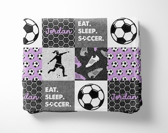 Girls/Women's Soccer Personalized Minky Blanket (Purple)