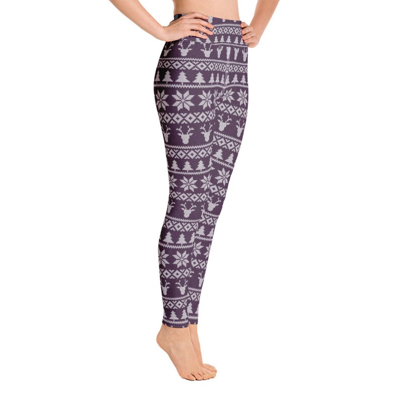 eggplant Winter Knit Printed Yoga Leggings