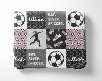 Girls/Women's Soccer Personalized Minky Blanket (Mauve)