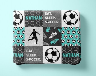 Boy/Men's Soccer Personalized Minky Blanket (Teal)