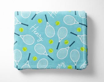 Tennis Personalized Name Minky Blanket (Blue)