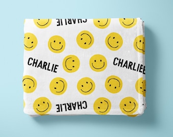 Smile Personalized Name Minky Blanket (yellow)