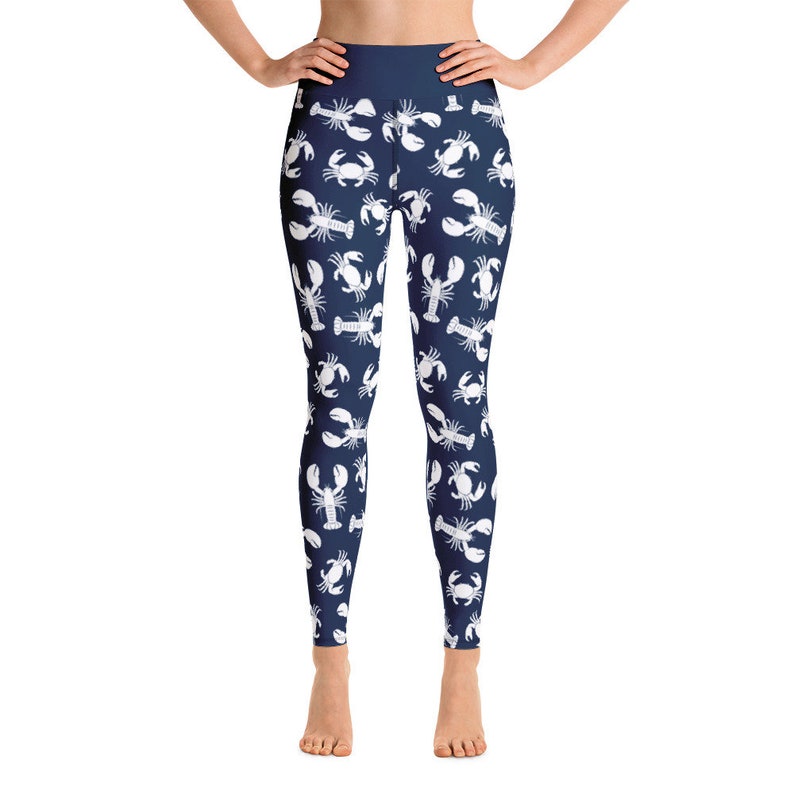 Lobsters and Crabs on Blue Yoga Leggings