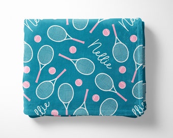 Tennis Personalized Name Minky Blanket (Dark Blue)