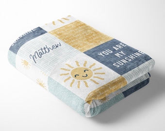 You Are My Sunshine Personalized Name Minky Blanket (blue)
