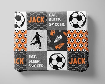 Boy/Men's Soccer Personalized Minky Blanket (Orange)
