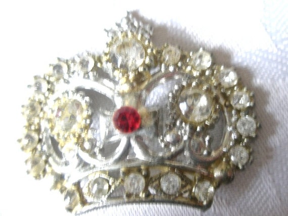 Victorian Crystal Rhinestone Crown brooch pin - image 1