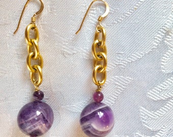 Gorgeous Amethyst Gold Dangle Earrings. SHIPS FREE