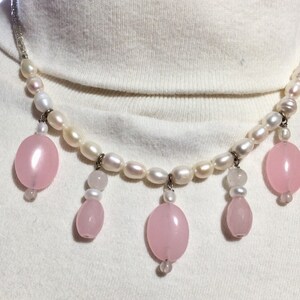 Rose Quartz + Pearls Necklace Of Love, 16” US FREE Shipping
