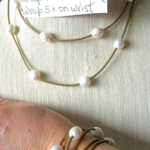 SALE! Leather + Lace Pearl Rope 38+&quot; on Leather for Necklace OR wraps 5x for Bracelet!