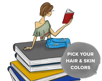 Bookworm Illustration Print – Book Fashion Wall Art - Art for Readers