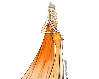 Custom Pageant Illustration - Pageant Queen - Titleholder Drawing - Competition Art - Custom Sketch