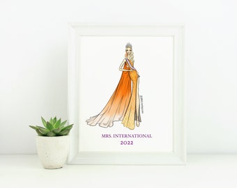 Aangepaste optochtillustratie - optochtkoningin - tekening titelhouder - wedstrijdkunst - aangepaste schets