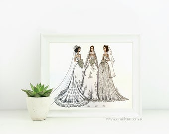 Custom Wedding Generation Illustration - Generation Wedding Dress - Generational Weddings Drawing - Wedding Gift - Family Wedding Sketch