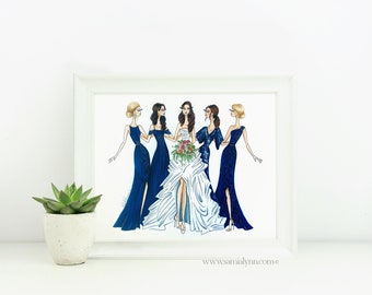 Custom Wedding Party Illustration - Bridal Party - Bridesmaid and Bride Drawing - Bridesmaid Group Sketch - Wedding Memento