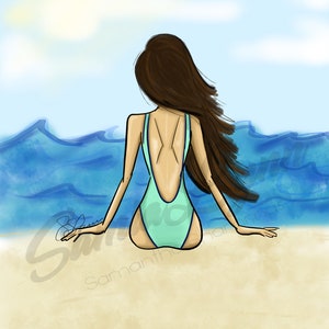 Beach Girl Fashion Print Beach Wall Art Fashion Illustration Beach Drawing Wall Decor image 1