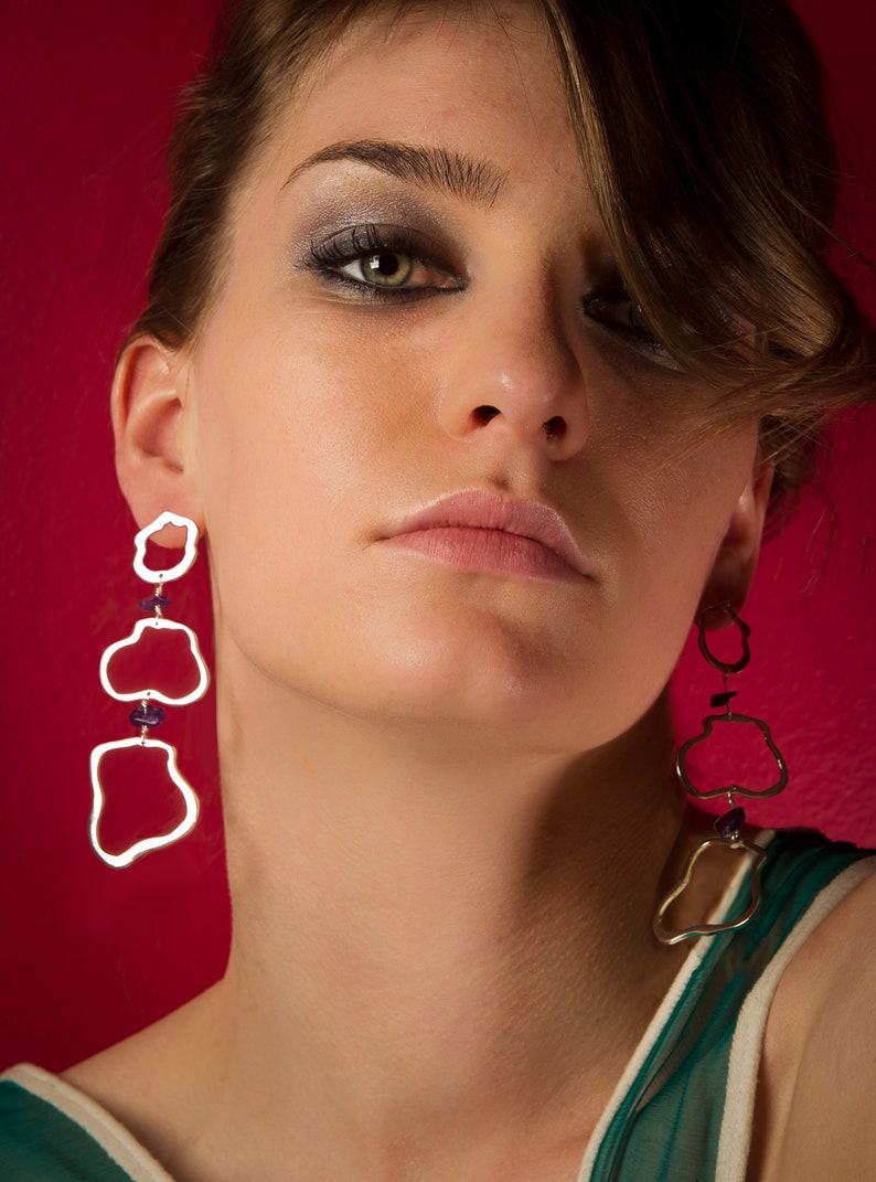 Amethyst Silver Earrings Abstract Earrings Amethyst Dangle Earrings image 1
