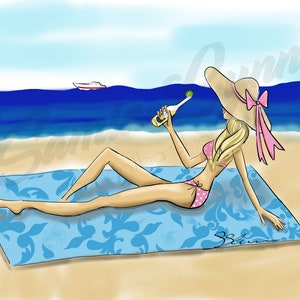 Beach Girl Drawing - Fashion Print - Fashion Wall Art - Beach Sketch - Beach Fashion Illustration - Wall Decor