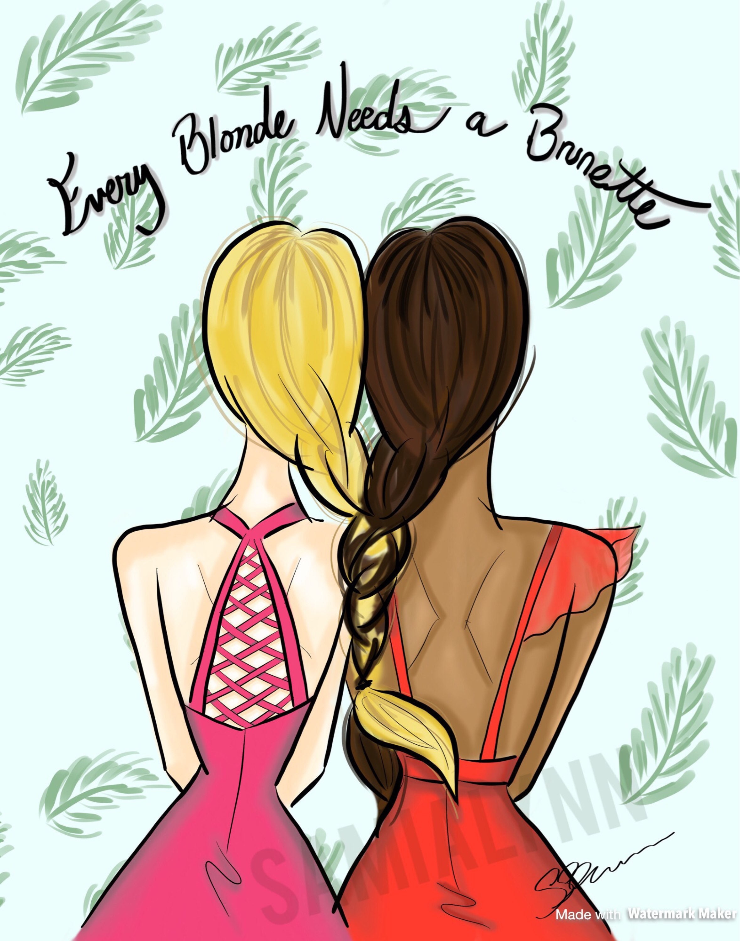 Download Best Friends Fashion Print Blonde Brunette Fashion | Etsy
