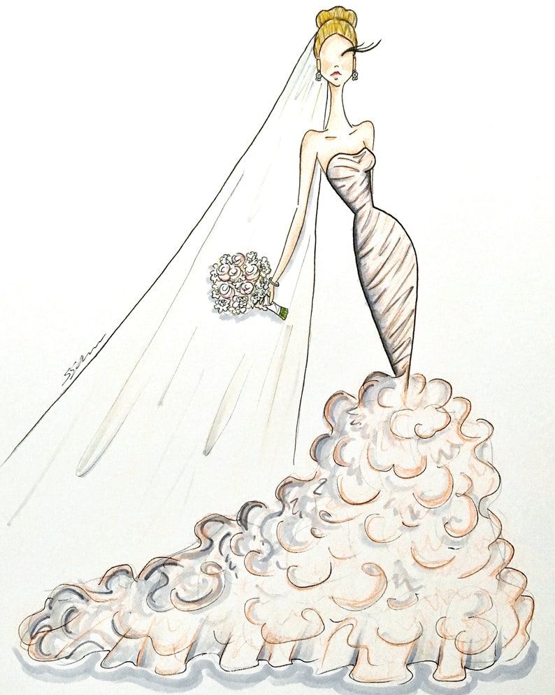 Custom Bride Illustration Dress Drawing Bride Bridal - Etsy