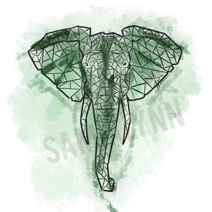 Elephant Illustration - Geometric Art - Elephant Decor - Animal Drawing - Elephant Sketch - Wall Art
