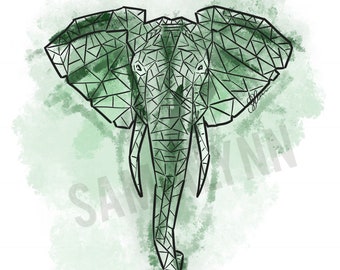 Elephant Illustration - Geometric Art - Elephant Decor - Animal Drawing - Elephant Sketch - Wall Art