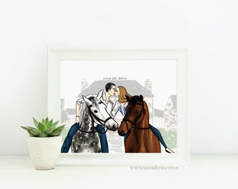 Custom Engagement Illustration - Couples Drawing - Recently Engaged - Bride to Be - Engagement Gift - Couples Sketch