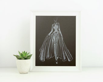 Custom Wedding Gown Illustration - Dress Drawing - Wedding Dress Sketch - Bridal Portrait - Wedding Gift - Bride Gift