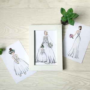 Custom Bridesmaids Illustration - Dress Drawing - Bride - Flower girl - Bridesmaids Gift - Gift for Her - Bridesmaid Card