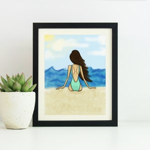 Beach Girl Fashion Print Beach Wall Art Fashion Illustration Beach Drawing Wall Decor image 2