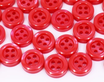 Boutons rouge vif, design à la recherche de coquillages, brillant à haute brillance, pour coudre un chemisier, épais, de forme ronde, 11,5 mm, 20 pièces, 0,45 pouce, élégant