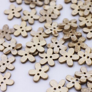 Flower Shaped Coconut Shell Buttons, Floral Special Shape, Small Size, Beige Color, 2 Holes, 15mm, 0.59inch, For Sewing Craft DIY Handmade