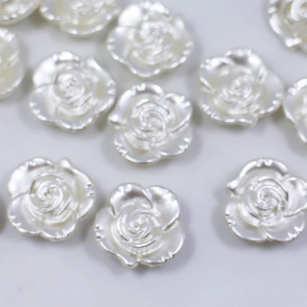 Pearl White Rose Shank Buttons, Roses Shanks, Flower-shape Button, Large Floral Shanks Button, Cardigan Button, Wedding Dress, 18mm