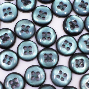 Shiny Green Buttons, Turquoise Teal Color, Raised Top, Made of Resin, Four Holes, For Sewing Blouse Suit Shirt, 11.5mm, 0.45inch, Stylish