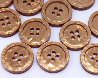 Shiny Brown Button, Four Holes, Vintage Retro Style, Shell Looking, For Sewing Coat Jacket Blazer, Raised Edge, Large Size, 18mm, 0.7inch