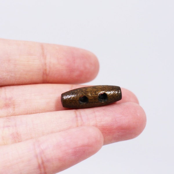 Petit bouton à bascule en bois brun foncé, mini taille, deux trous, pour coudre des enfants Poupée Duffel trench coat, 20mm, 0.78inch long, forme ovale