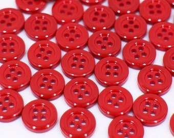 Boutons rouge vif, haute brillance, finition brillante, quatre trous, pour chemisier, forme ronde épaisse, 11,5 mm, 20 pièces, couleur unie, standard de base