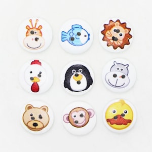 Animal Wooden Button, Lion Chicken Bear Fish Penguin Giraffe Hippo Monkey, Zoo and Farm Theme Party Decorative Sewing Craft, 2 Holes,18mm