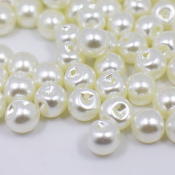 Boutons en forme de sphère ivoire, couleur blanc perle, en forme de boule, tige tunnel, pour chemisier de robe de mariée, 5 mm, 8 mm, 10 mm, 15 mm, extra petit, haute brillance