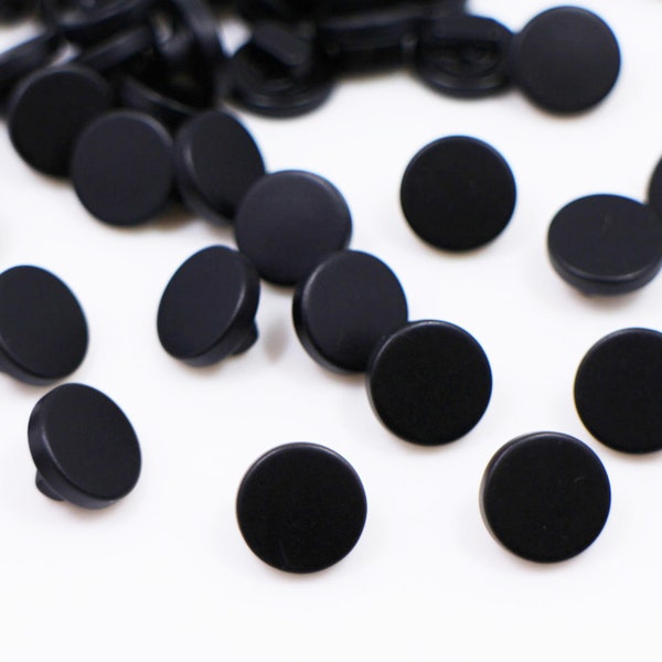 Boutons à tige noir mat, Dessus plat, Non brillant, Trou dans le dos, Forme ronde, Pour chemisier, veste et blazer, Classique élégant, 10 mm, 15 mm, 20 mm