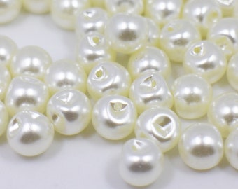 Boutons en forme de sphère ivoire, couleur blanc perle, en forme de boule, tige tunnel, pour chemisier de robe de mariée, 5 mm, 8 mm, 10 mm, 15 mm, extra petit, haute brillance