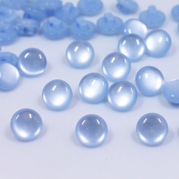 Light Blue Shank Button, Extra Small Size, Shiny Finish, Round Mushroom Shaped, For Sewing Cardigan Dress Blouse, Pastel Blue, 7.5mm, 10mm