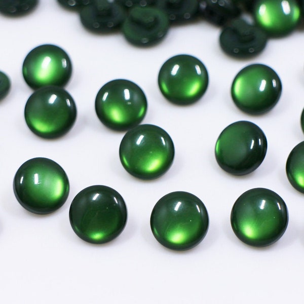 Dark Green Shank Button, Extra Small Size, Mushroom Shaped, For Dress Blouse Shirt, Shiny Finish, Back Hole,  7.5mm, 10mm, 0.3inch, 0.4inch
