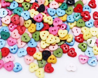 Tiny Heart Button, Mixed Color Colorful, Heart-shape, Mini Extra Small Size, For Sewing Doll Cloth Dress, DIY Craft, Two Holes, 6mm,0.24inch