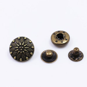 Flower Metal Snap Button, Vintage Style Floral Snap,Antique Bronze Color Press Stud, Snap Fastener, Leather Craft Closure, Upholstery Button