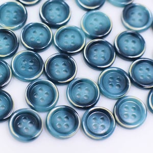 Turquoise Green Buttons, Four Holes, White Edge, Blue Tone Green Color, For Sewing Blouse Shirt, Marble Pattern, 11.5mm, 0.45inch, Special