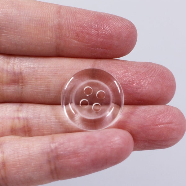 Large Clear Buttons, Transparent, Four Holes, For Sewing Jacket Coat Sweater, Raised Wide Edge, 18mm, 0.8inch, Invisible See-through