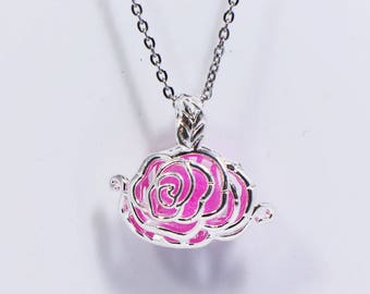 Rose Essential Oils Necklace, Silver Color, Floral Cut Out, For Aromatherapy Oils Essential Oil Perfume Diffuser, Elegant Girly,Silver Color